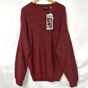 JANTZEN NWT Vintage 90s Dark Red Chunky Knit Crew Neck Sweater Men's XL Grunge